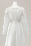 Ivory Satin Sweep Train V Neck Embroidered Wedding Jumpsuit with Cape