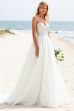 Ivory A Line Sweep Train Spaghetti Straps Boho Wedding Dress with Sequins