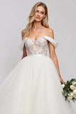 Ivory Princess Ball Gown Floor Length Off the Shoulder Wedding Dress with Lace