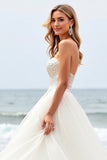 Ivory Sweep Train Strapless Ball Gown Wedding Dress with Appliques