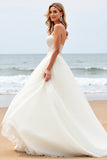 Ivory Sweep Train Strapless Ball Gown Wedding Dress with Appliques