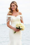 Ivory Satin Sweep Train Off the Shoulder Mermaid Wedding Dress