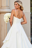 Ivory Chiffon Spaghetti Straps Floor Length Ruffled Boho Wedding Dress