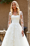 Ivory Square Neck Sweep Train Ball Gown Wedding Dress with Lace