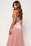 Corset Blush Pink Spaghetti Straps A Line Long Prom Dress with Slit