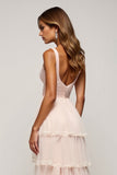 Candy Pink A Line Tiered V-Neck Long Prom Dress with Slit
