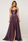 Purple A Line Sweetheart Keyhole Long Prom Dress with Slit