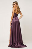 Purple A Line Sweetheart Keyhole Long Prom Dress with Slit