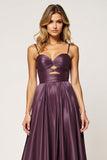 Purple A Line Sweetheart Keyhole Long Prom Dress with Slit