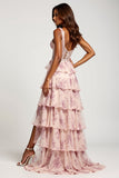 Blush Flower A Line Chiffon V-Neck Long Floral Prom Dress with Slit