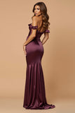 Purple Sheath Off the Shoulder Elegant Long Prom Dress with Slit