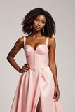 Blush Pink A Line Satin Sweetheart Long Prom Dress with Slit