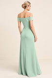 Mint Sheath Chiffon Off the Shoulder Long Bridesmaid Dress with Slit