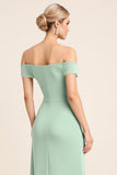 Mint Sheath Chiffon Off the Shoulder Long Bridesmaid Dress with Slit