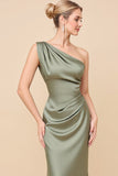 Eucalyptus Sheath Satin One Shoulder Long Bridesmaid Dress