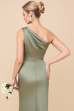 Eucalyptus Sheath Satin One Shoulder Long Bridesmaid Dress