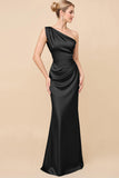 Eucalyptus Sheath Satin One Shoulder Long Bridesmaid Dress