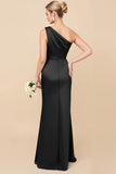 Eucalyptus Sheath Satin One Shoulder Long Bridesmaid Dress