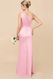 Eucalyptus Sheath Satin One Shoulder Long Bridesmaid Dress