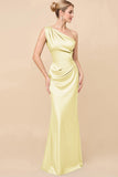 Eucalyptus Sheath Satin One Shoulder Long Bridesmaid Dress