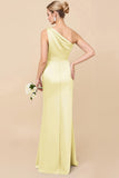 Eucalyptus Sheath Satin One Shoulder Long Bridesmaid Dress