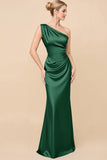 Eucalyptus Sheath Satin One Shoulder Long Bridesmaid Dress