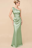 Eucalyptus Sheath Satin One Shoulder Long Bridesmaid Dress