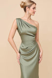 Eucalyptus Sheath Satin One Shoulder Long Bridesmaid Dress