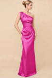 Eucalyptus Sheath Satin One Shoulder Long Bridesmaid Dress