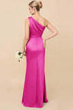 Eucalyptus Sheath Satin One Shoulder Long Bridesmaid Dress