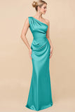 Eucalyptus Sheath Satin One Shoulder Long Bridesmaid Dress