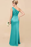 Eucalyptus Sheath Satin One Shoulder Long Bridesmaid Dress