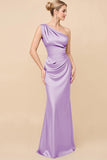 Eucalyptus Sheath Satin One Shoulder Long Bridesmaid Dress