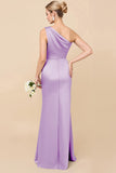 Eucalyptus Sheath Satin One Shoulder Long Bridesmaid Dress