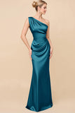 Eucalyptus Sheath Satin One Shoulder Long Bridesmaid Dress