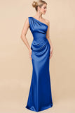 Eucalyptus Sheath Satin One Shoulder Long Bridesmaid Dress