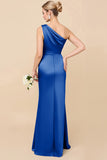 Eucalyptus Sheath Satin One Shoulder Long Bridesmaid Dress