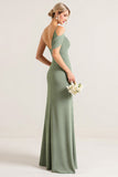 Olive Sheath Chiffon One Shoulder Long Bridesmaid Dress
