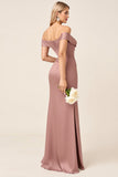Dusty Rose Sheath Satin Maxi Bridesmaid Dress with Slit