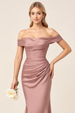 Dusty Rose Sheath Satin Maxi Bridesmaid Dress with Slit