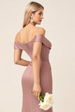 Dusty Rose Sheath Satin Maxi Bridesmaid Dress with Slit