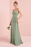 Eucalyptus Sheath Chiffon V-Neck Maxi Bridesmaid Dress