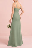 Eucalyptus Sheath Chiffon V-Neck Maxi Bridesmaid Dress