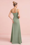 Eucalyptus Sheath Chiffon V-Neck Maxi Bridesmaid Dress