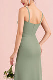 Eucalyptus Sheath Chiffon V-Neck Maxi Bridesmaid Dress