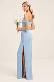 Blush Pink Off the Shoulder Sheath Long Bridesmaid Dress with Side Slit