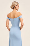 Blush Pink Off the Shoulder Sheath Long Bridesmaid Dress with Side Slit