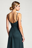 Peacock A Line Chiffon Spaghetti Straps Maxi Bridesmaid Dress with Slit