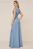 Candy Pink Sheath V-Neck Ruched Long Bridesmaid Dress with Slit
