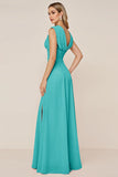 Candy Pink Sheath V-Neck Ruched Long Bridesmaid Dress with Slit